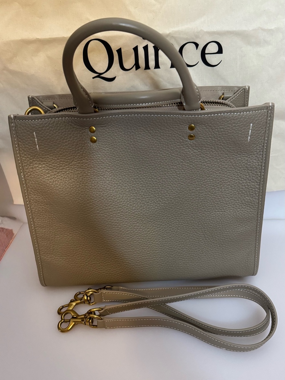 Quince Taupe Italian Leather Medium Convertible Satchel